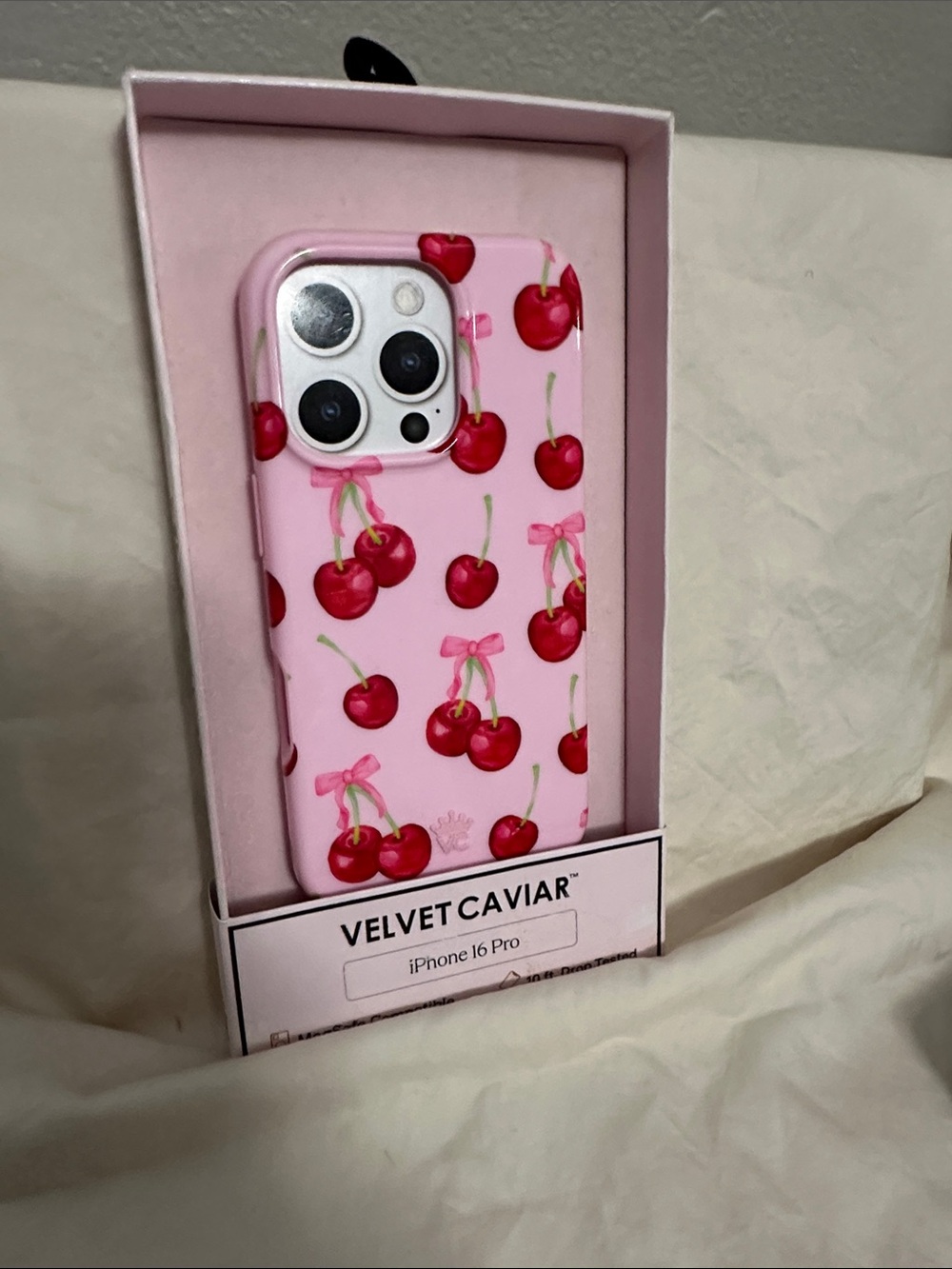 Velvet Caviar Pink Cherry iPhone Case - Red Cherry Pattern iPhone 16 Pro NWT